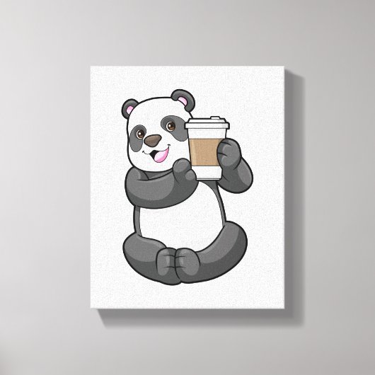 Panda met koffie om te gaan canvas afdruk (Voorkant)