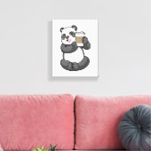 Panda met koffie om te gaan canvas afdruk (Insitu (Woonkamer))