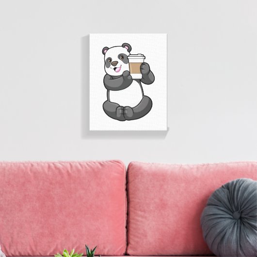 Panda met koffie om te gaan canvas afdruk (Insitu (Woonkamer))