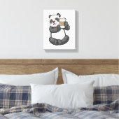 Panda met koffie om te gaan canvas afdruk (Insitu (Slaapkamer))