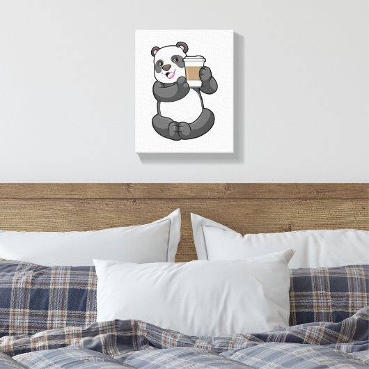 Panda met koffie om te gaan canvas afdruk (Insitu (Slaapkamer))