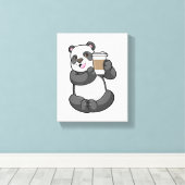 Panda met koffie om te gaan canvas afdruk (Insitu (Houten vloer))