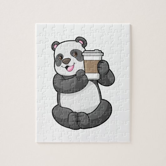 Panda met koffie om te gaan legpuzzel (Verticaal)