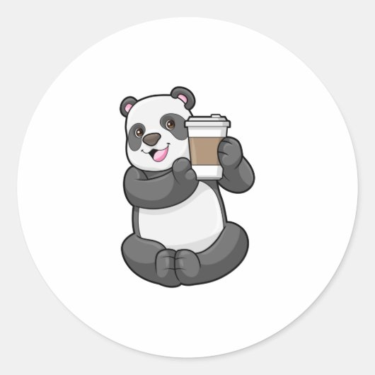 Panda met koffie om te gaan ronde sticker (Voorkant)