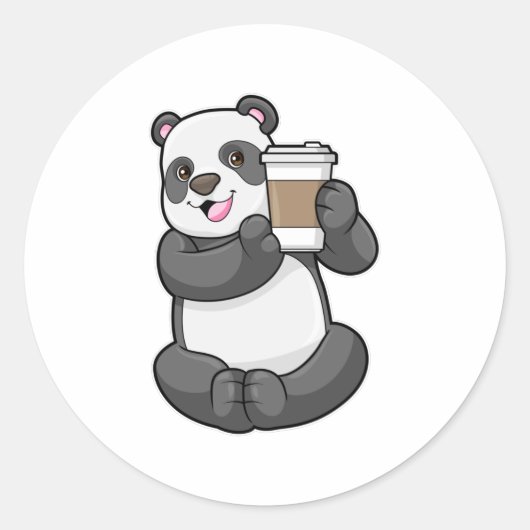 Panda met koffie om te gaan ronde sticker (Voorkant)
