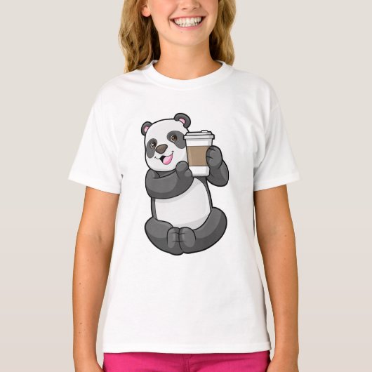 Panda met koffie om te gaan t-shirt (Voorkant)