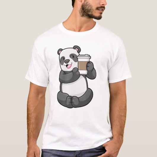 Panda met koffie om te gaan t-shirt (Voorkant)