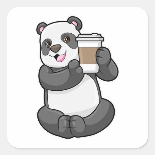 Panda met koffie om te gaan vierkante sticker (Voorkant)