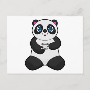 Panda met kopje koffie briefkaart