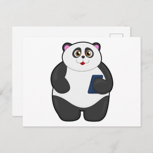 Panda met mobiele telefoon briefkaart (Voorkant / Achterkant)