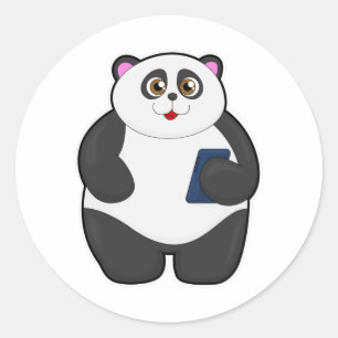 Panda met mobiele telefoon ronde sticker