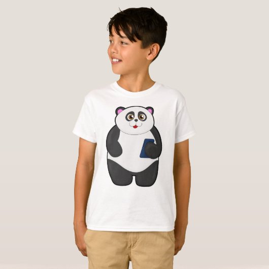 Panda met mobiele telefoon t-shirt (Voorkant volledig)