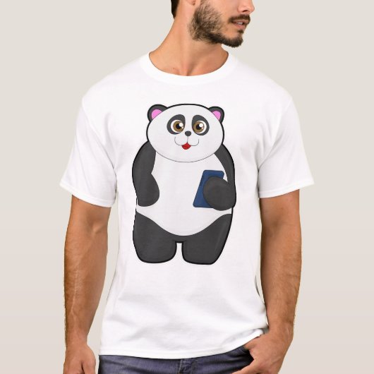 Panda met mobiele telefoon t-shirt (Voorkant)