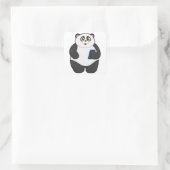 Panda met mobiele telefoon vierkante sticker (Tas)
