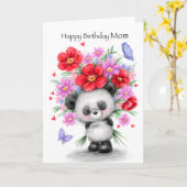 Panda met mooie bloemen, Happy Birthday MOM Kaart (Gele Bloem)