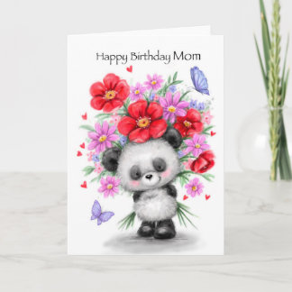 Panda met mooie bloemen, Happy Birthday MOM Kaart