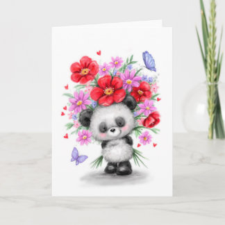 Panda met mooie bloemen voor een speciale vriend kaart