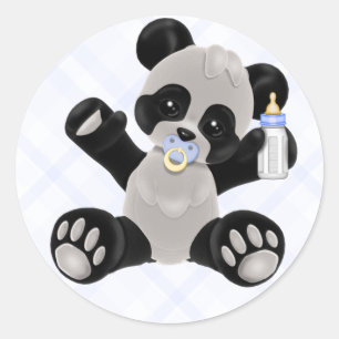 Panda met Pacifier Blue Baby Boy Ronde Sticker