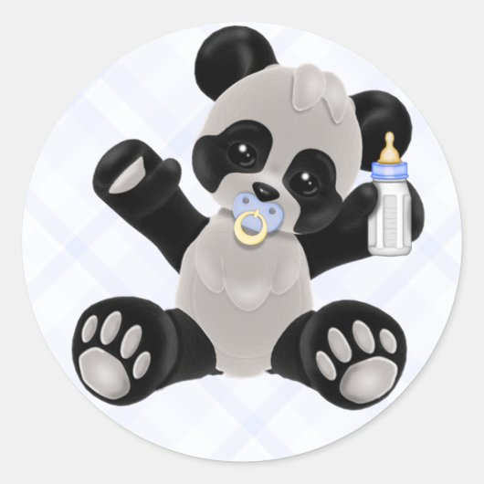 Panda met Pacifier Blue Baby Boy Ronde Sticker (Voorkant)