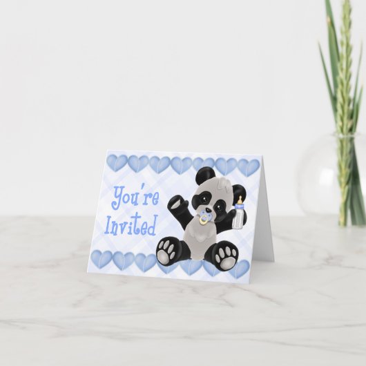 Panda met Pacifier Blue Baby shower Invitation (Voorkant)