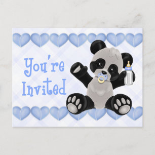 Panda met Pacifier Blue Baby shower Invitation Uitnodiging Briefkaart