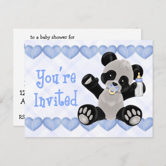 Panda met Pacifier Blue Baby shower Invitation Uitnodiging Briefkaart (Voorkant / Achterkant)