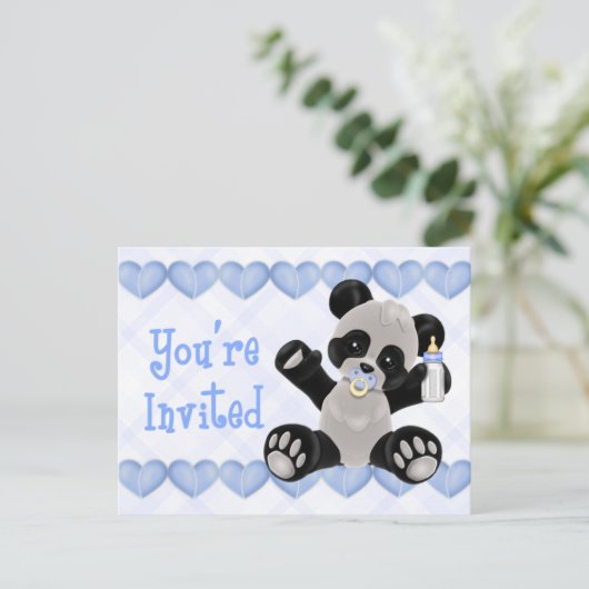 Panda met Pacifier Blue Baby shower Invitation Uitnodiging Briefkaart (Staand voorkant)