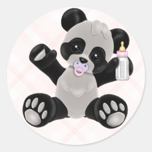 Panda met Pacifier Pink Baby Girl Ronde Sticker