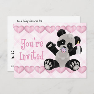 Panda met Pacifier Pink Baby shower Invitation Uitnodiging Briefkaart