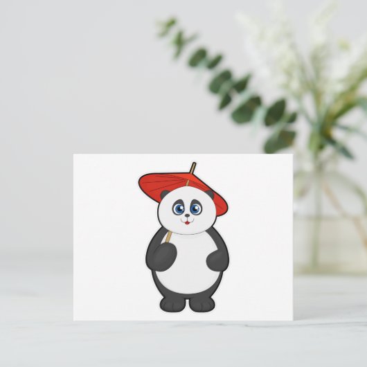 Panda met paraplu briefkaart (Staand voorkant)