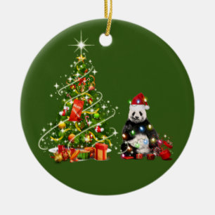 Panda met Pet LIGHTS Kerstmis Keramisch Ornament