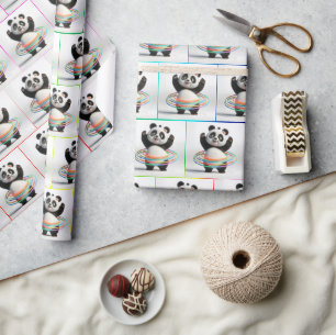 Panda met regenboog hoelahoepels cadeaupapier