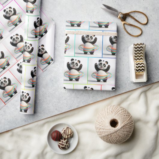 Panda met regenboog hoelahoepels cadeaupapier (Crafts)