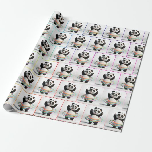 Panda met regenboog hoelahoepels cadeaupapier (Uitgerold)