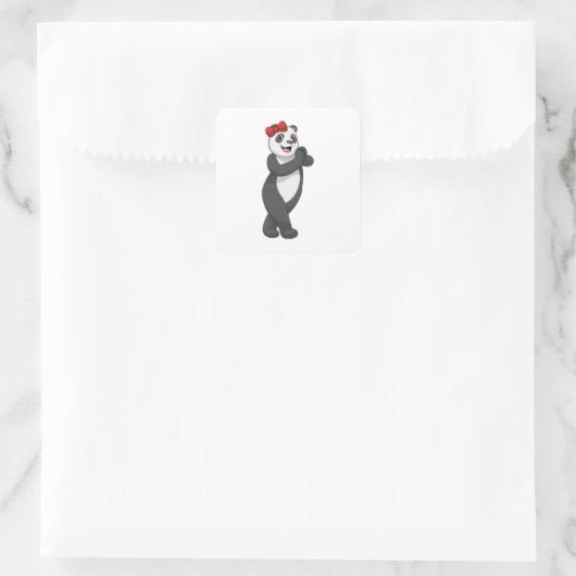 Panda met Ribbon Vierkante Sticker (Tas)