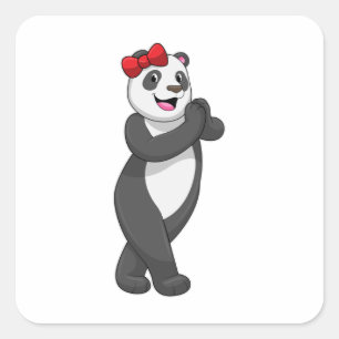Panda met Ribbon Vierkante Sticker