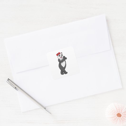 Panda met Ribbon Vierkante Sticker (Envelop)