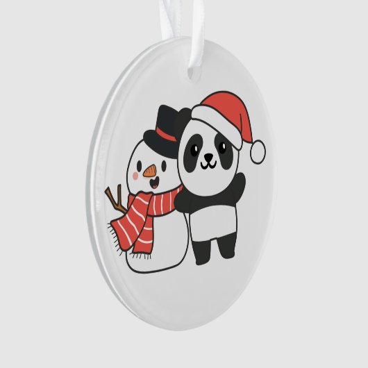 Panda met Snowman in de winter voor kerstmenorak Ornament (voorkant)