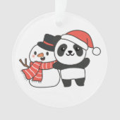Panda met Snowman in de winter voor kerstmenorak Ornament (voorkant)