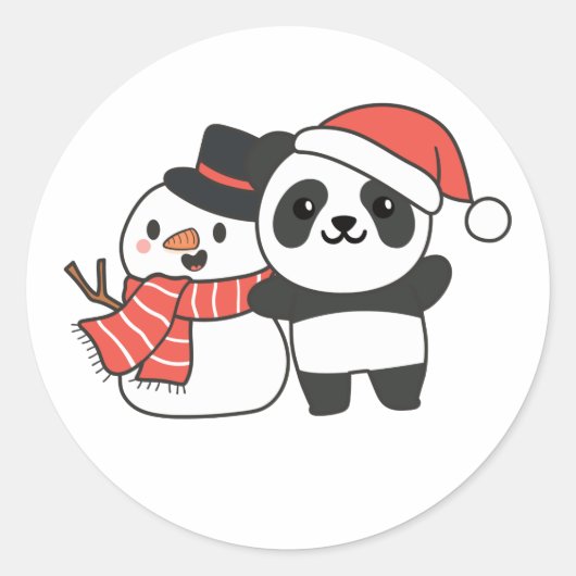 Panda met Snowman in de winter voor Kerstmis Ronde Sticker (Voorkant)