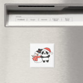 Panda met Snowman in de winter voor kerstnet Magneet (Insitu (Vaatwasser))
