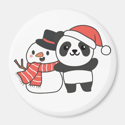 Panda met Snowman in de winter voor kerstnet Magneet (Voorkant)