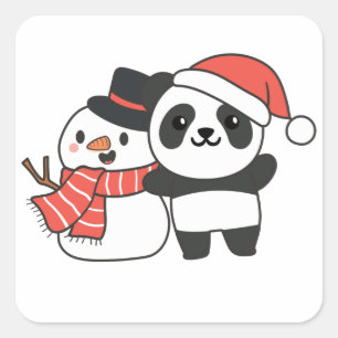 Panda met Snowman in de winter voor kerstviering Vierkante Sticker