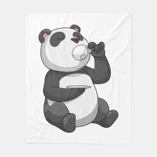 Panda met Tea Cup Fleece Deken (Voorkant)