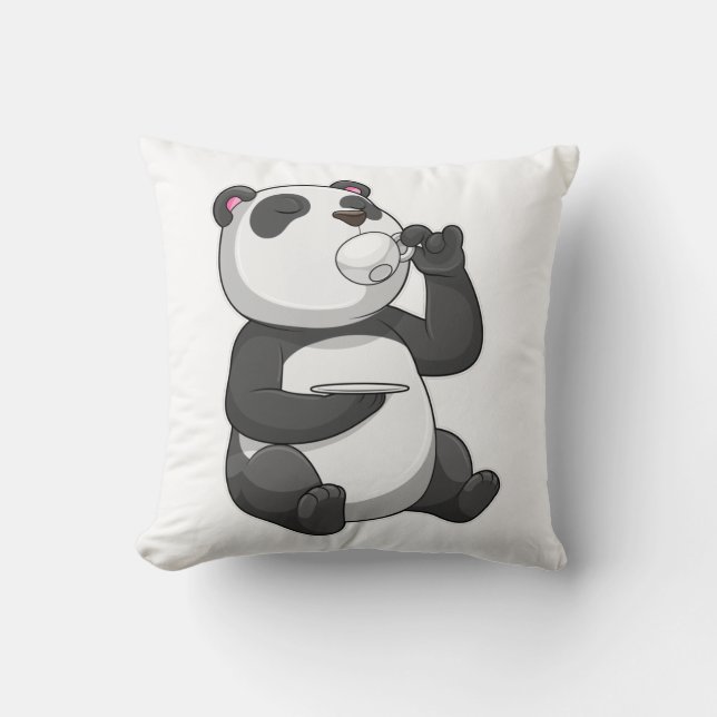 Panda met Tea Cup Kussen (Voorkant)