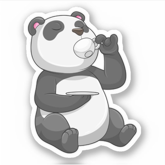 Panda met Tea Cup Sticker (Voorkant)