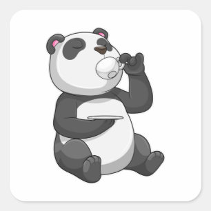 Panda met Tea Cup Vierkante Sticker