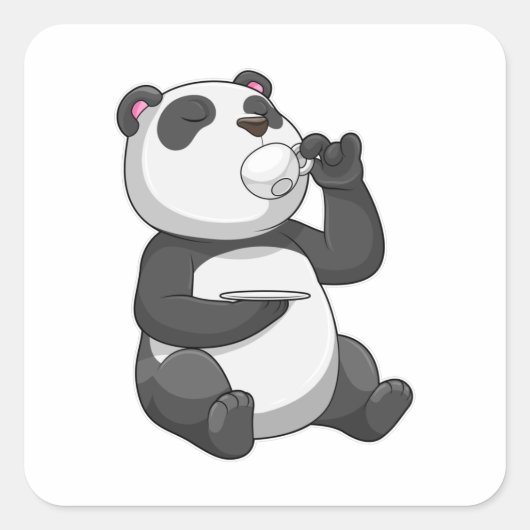 Panda met Tea Cup Vierkante Sticker (Voorkant)
