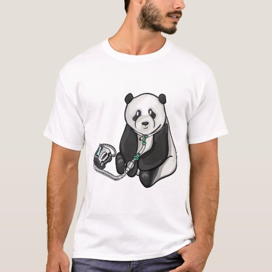 Panda met trac en ventilator t-shirt (Voorkant)