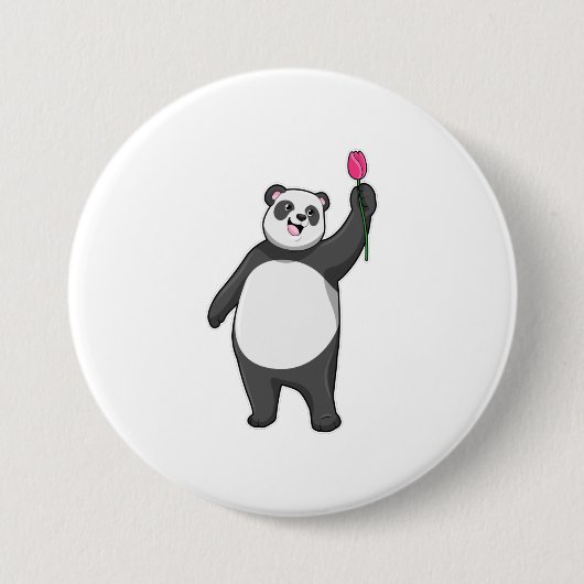 Panda met Tulip Ronde Button 7,6 Cm (Voorkant)